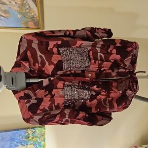 Pink and Burgundy camo button down with sequined pockets